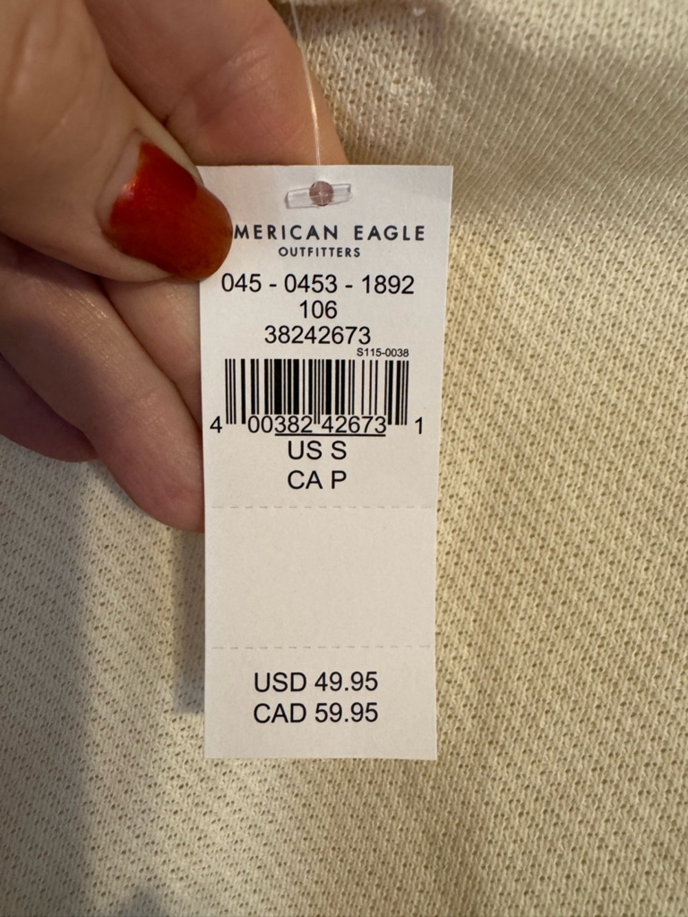NWT  RET: $50    American Eagle Cream Casual Crop Pullover   SMALL    #A - Picture 9 of 9